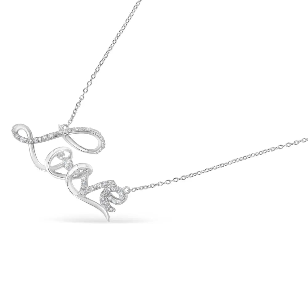Diamond cursive ’love’ pendant necklace in sterling silver – 1/4 cttw bijoux-nyc direct
