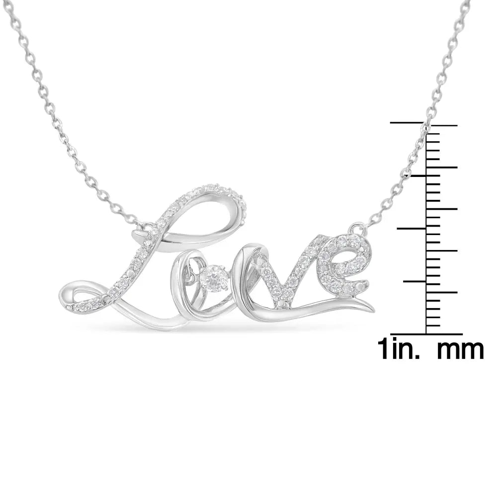 .925 Sterling Silver 1/4 Cttw Diamond Cursive "Love" 18" Pendant Necklace (H-I Color, I1-I2 Clarity) - Bijoux-NYC Direct