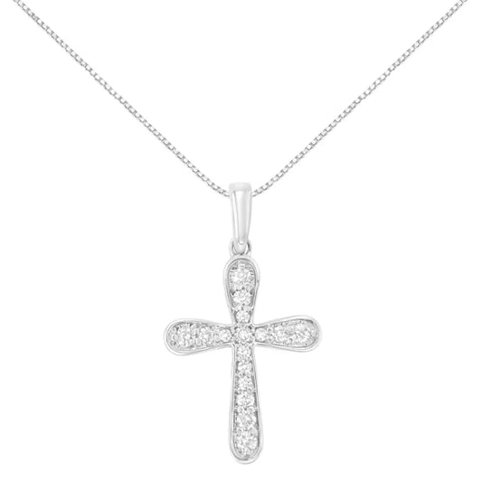 .925 Sterling Silver 1/4 Cttw Diamond Inlaid Cross 18" Pendant Necklace (I-J Color, I1-I2 Clarity) - Bijoux-NYC Direct