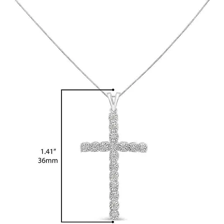 .925 sterling silver 1/4 cttw diamond miracle set cross unisex pendant necklace 18’’ (i j color i3 clarity)