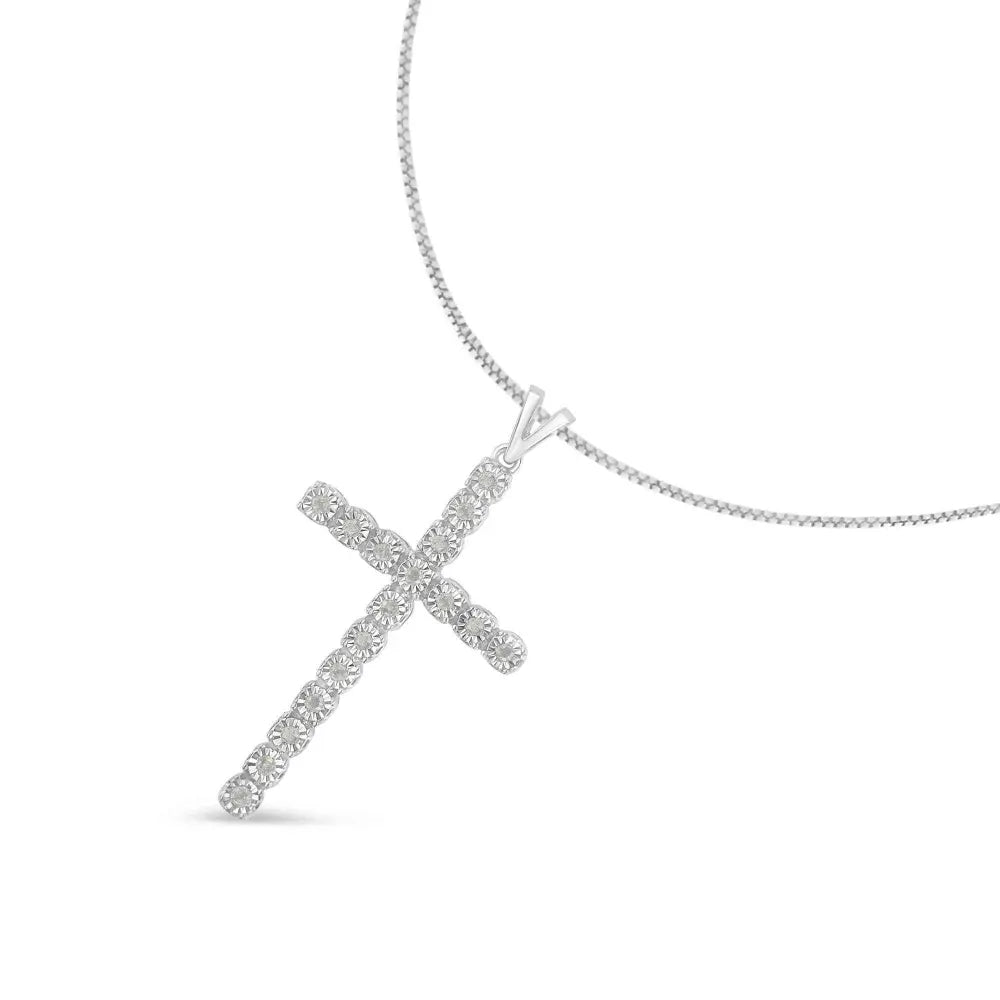.925 sterling silver 1/4 cttw diamond miracle set cross unisex pendant necklace 18’’ (i j color i3 clarity)