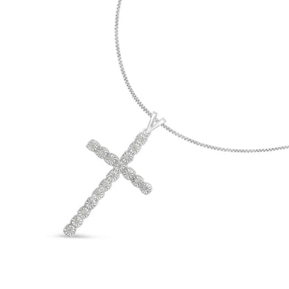 .925 sterling silver 1/4 cttw diamond miracle set cross unisex pendant necklace 18’’ (i j color i3 clarity)