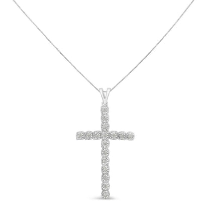 .925 sterling silver 1/4 cttw diamond miracle set cross unisex pendant necklace 18’’ (i j color i3 clarity)