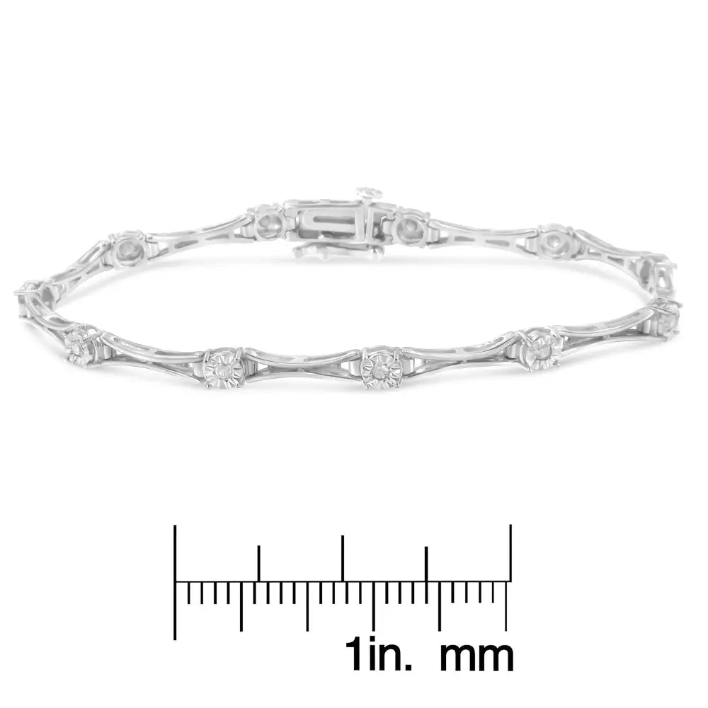 Sterling silver 1/4 cttw diamond miracle set flared bar 7 inch bracelet bijoux-nyc direct