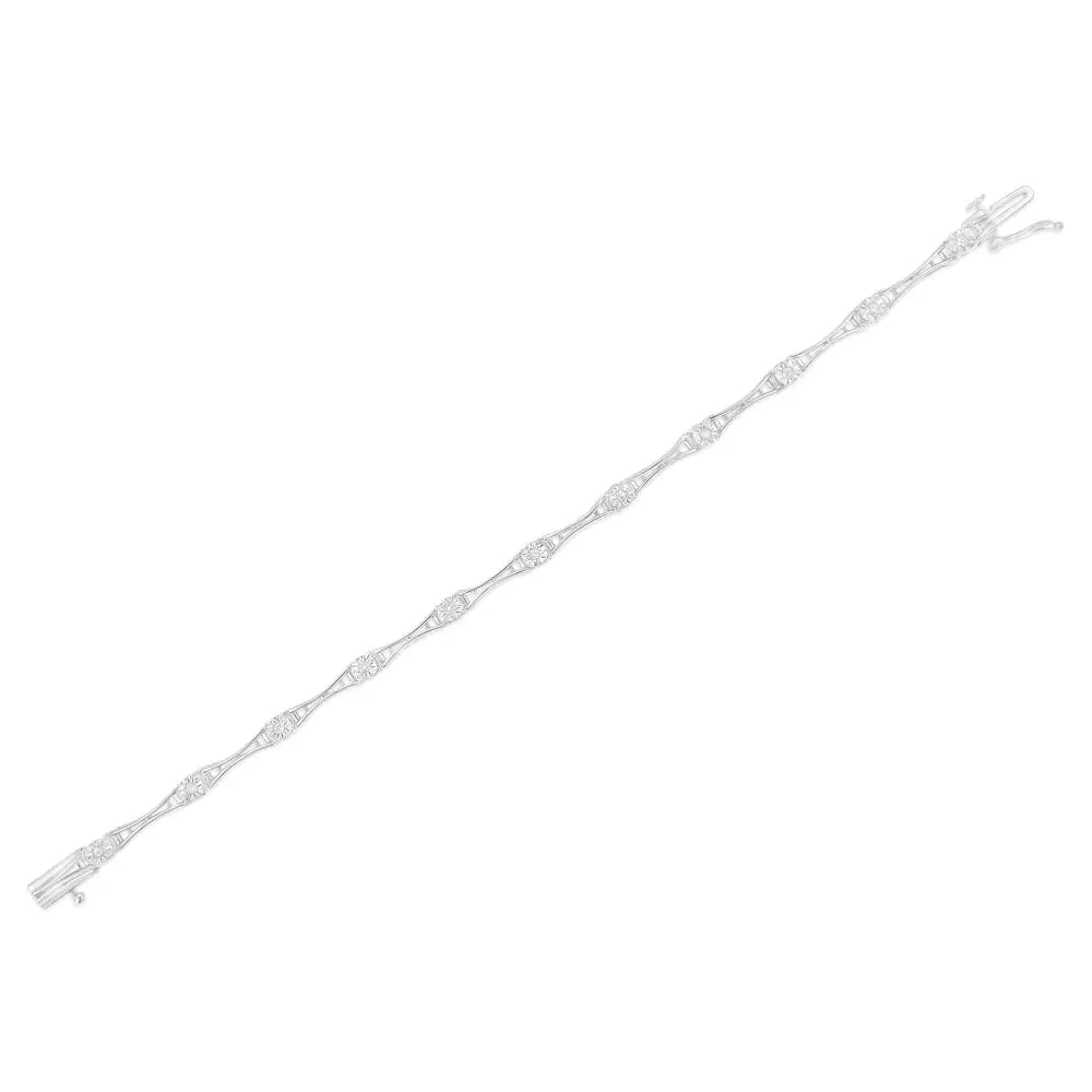 Sterling silver 1/4 cttw diamond miracle set flared bar 7 inch bracelet bijoux-nyc direct