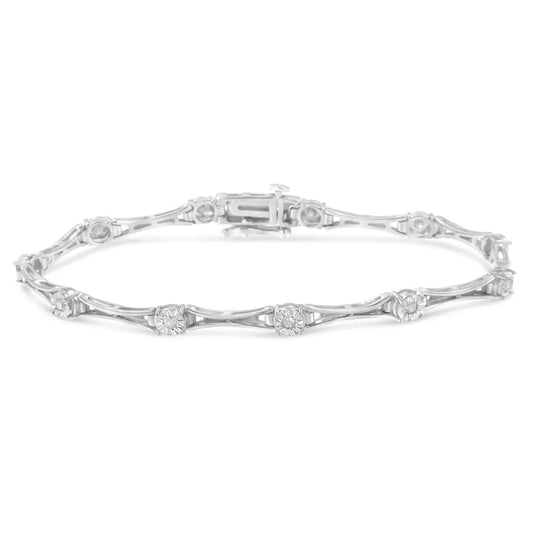 .925 sterling silver 1/4 cttw diamond miracle set flared bar 7’’ link style tennis bracelet (i j color i3 clarity)