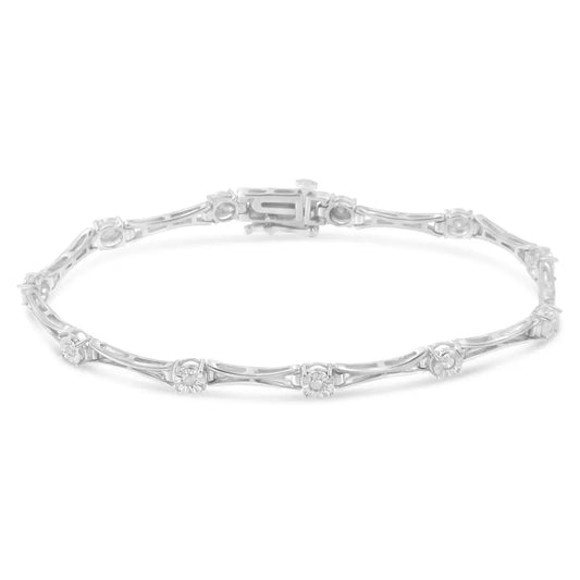 .925 sterling silver 1/4 cttw diamond miracle set flared bar 7’’ link style tennis bracelet (i j color i3 clarity)