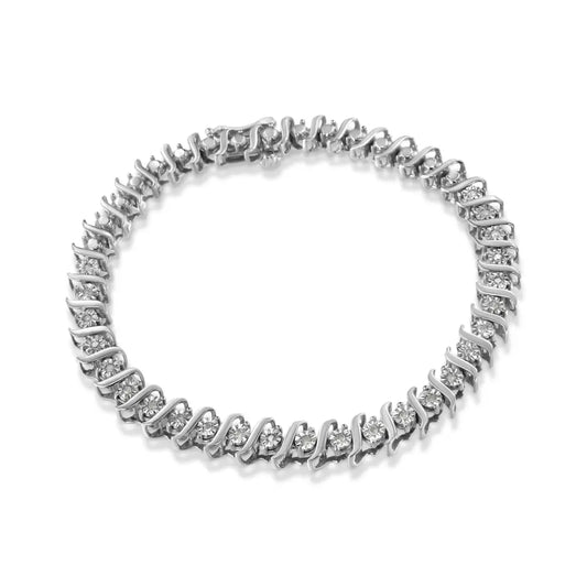 .925 Sterling Silver 1/4 Cttw Diamond Miracle-Set "S" Link Tennis Bracelet (I-J Color, I3 Clarity) - Size 7.25" Inches - Bijoux-NYC Direct