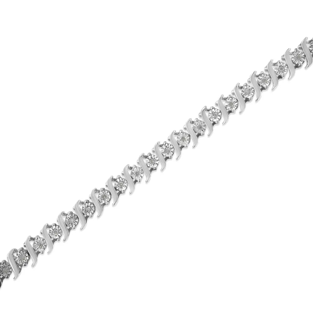 .925 Sterling Silver 1/4 Cttw Diamond Miracle-Set "S" Link Tennis Bracelet (I-J Color, I3 Clarity) - Size 7.25" Inches - Bijoux-NYC Direct