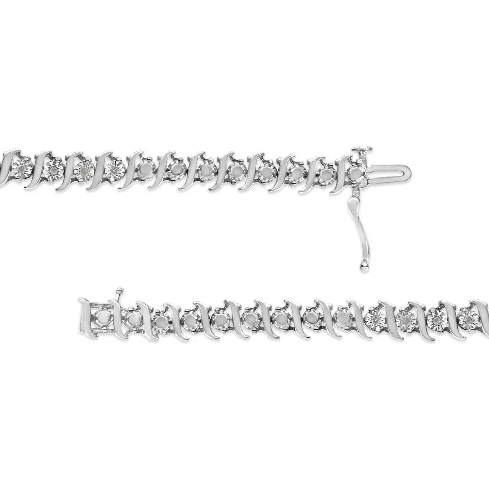 .925 Sterling Silver 1/4 Cttw Diamond Miracle-Set "S" Link Tennis Bracelet (I-J Color, I3 Clarity) - Size 7.25" Inches - Bijoux-NYC Direct