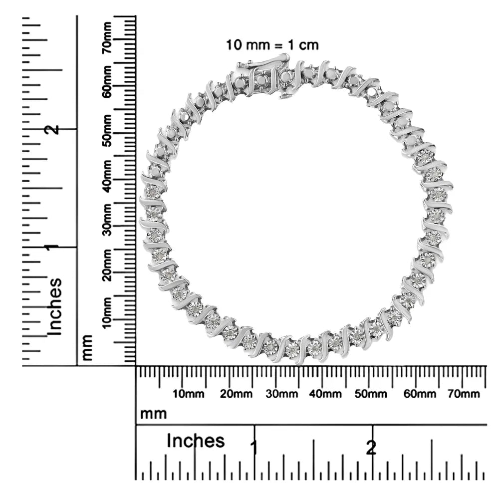 .925 Sterling Silver 1/4 Cttw Diamond Miracle-Set "S" Link Tennis Bracelet (I-J Color, I3 Clarity) - Size 7.25" Inches - Bijoux-NYC Direct