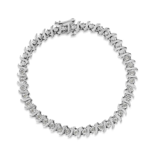 .925 Sterling Silver 1/4 Cttw Diamond Miracle-Set "S" Link Tennis Bracelet (I-J Color, I3 Clarity) - Size 7.25" Inches - Bijoux-NYC Direct