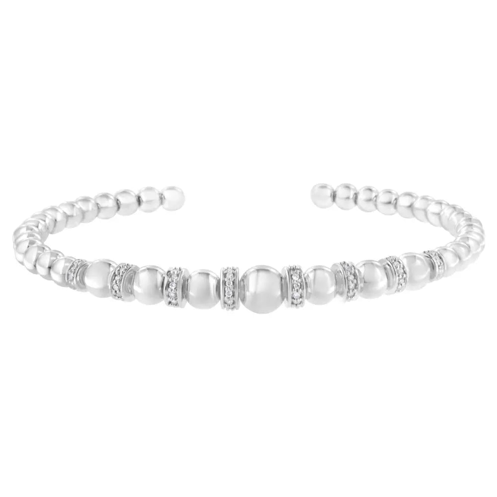 .925 Sterling Silver 1/4 Cttw Diamond Rondelle Graduated Ball Bead Cuff Bangle Bracelet (I-J color, I2-I3 clarity) - Fits wrists up to 7 1/2 inches - Bijoux-NYC Direct