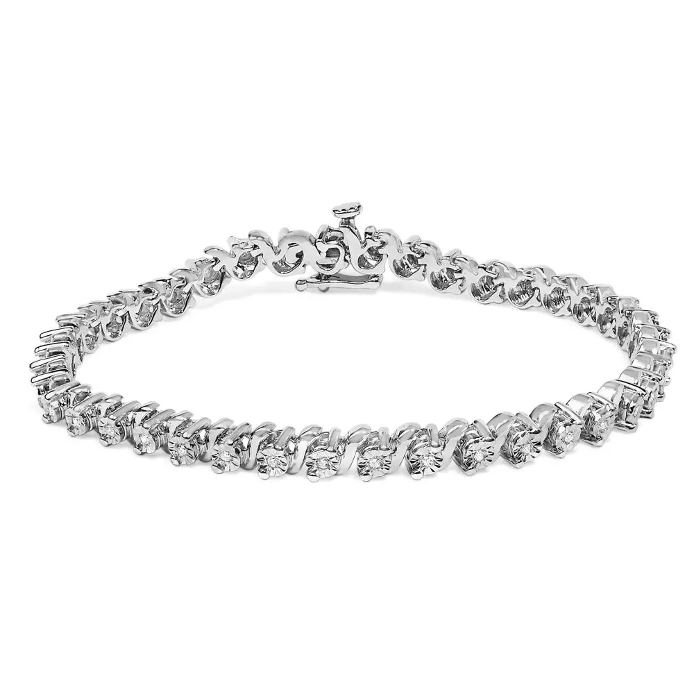 1/4 cttw diamond s link bracelet in rhodium plated.925 sterling silver bijoux-nyc direct