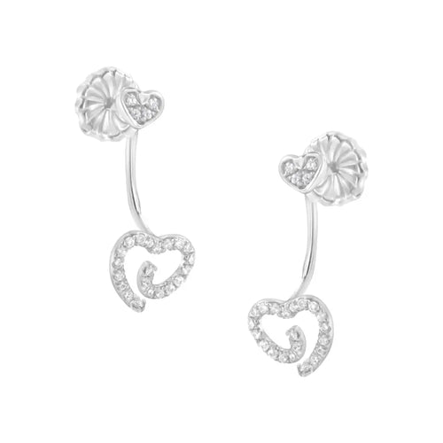 .925 sterling silver 1/4 cttw diamond swirl heart front/back earrings (i-j color i2-i3 clarity) bijoux-nyc direct