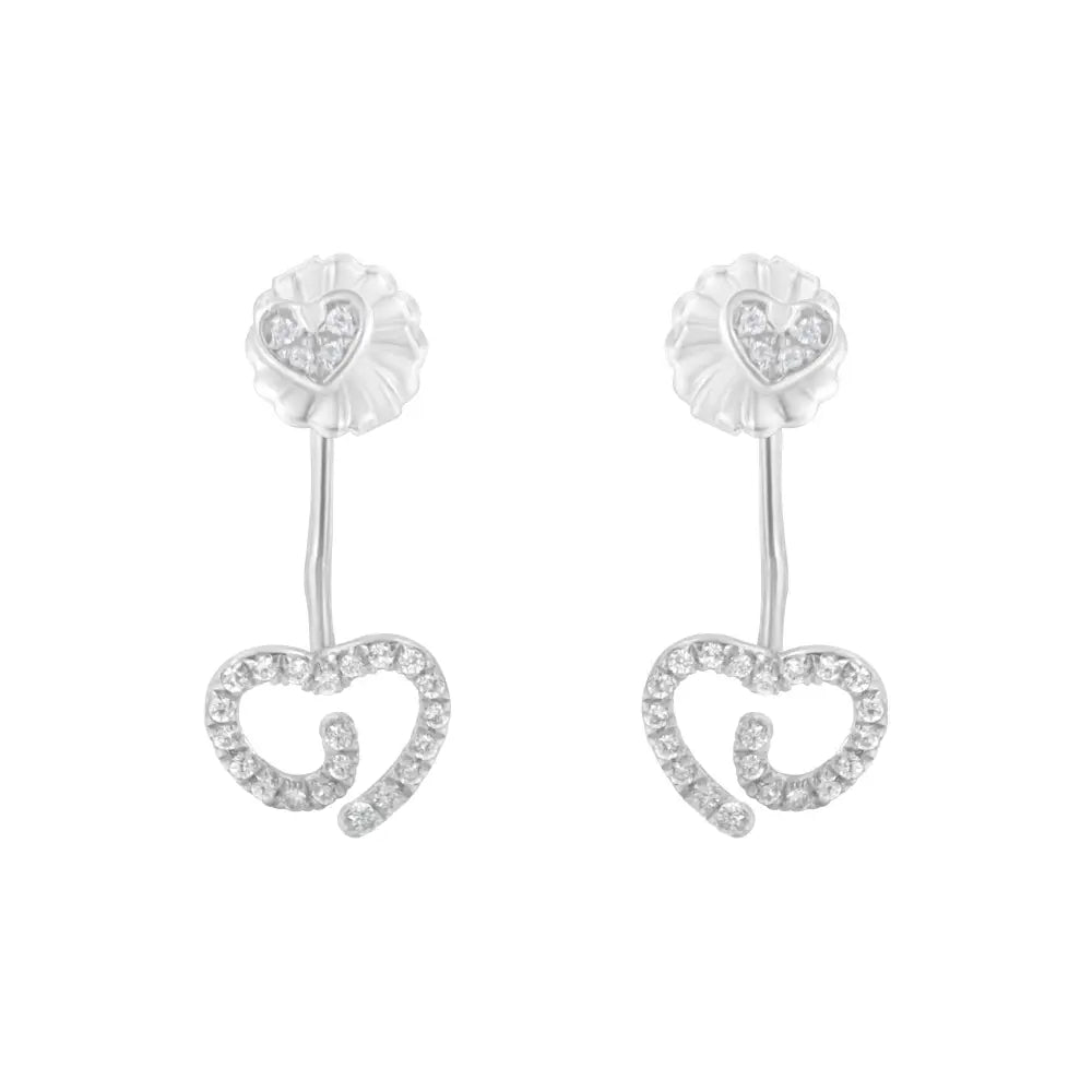 Sterling silver 1/4 cttw diamond swirl heart front back jacket earrings bijoux-nyc direct