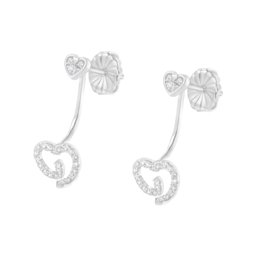 Sterling silver 1/4 cttw diamond swirl heart front back jacket earrings bijoux-nyc direct