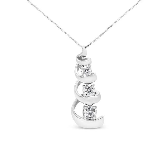 .925 Sterling Silver 1/4 cttw Diamond Swirl Shape Pendant Necklace (I-J, I2-I3) - Bijoux-NYC Direct