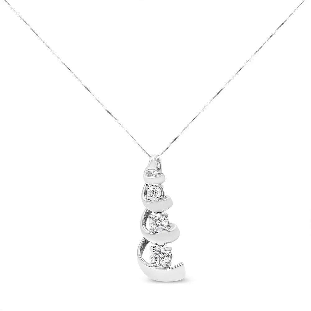 .925 Sterling Silver 1/4 cttw Diamond Swirl Shape Pendant Necklace (I-J, I2-I3) - Bijoux-NYC Direct