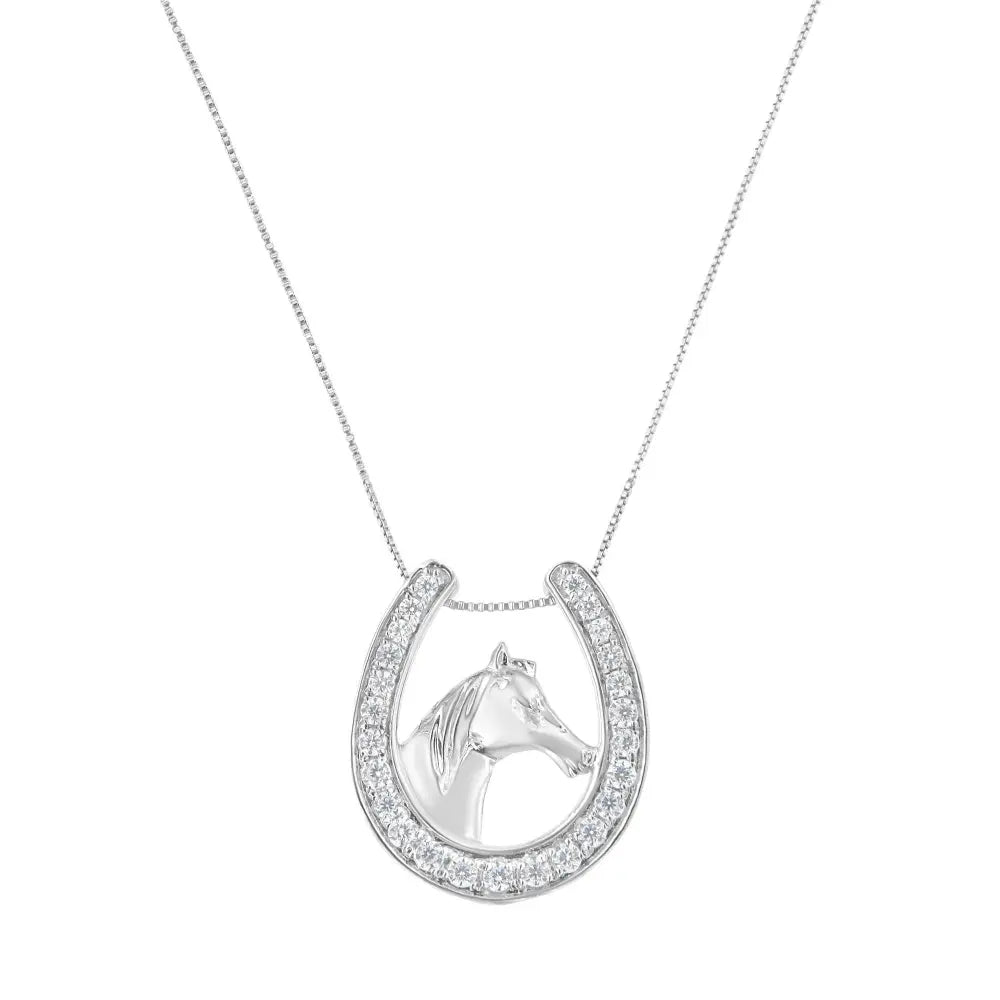.925 Sterling Silver 1/4 cttw Diamond U Shape Pendant Necklace (I-J, I3-Promo) - Bijoux-NYC Direct
