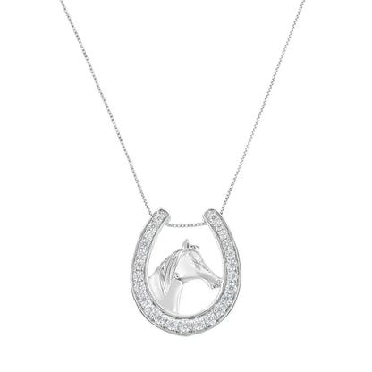 .925 Sterling Silver 1/4 cttw Diamond U Shape Pendant Necklace (I-J, I3-Promo) - Bijoux-NYC Direct