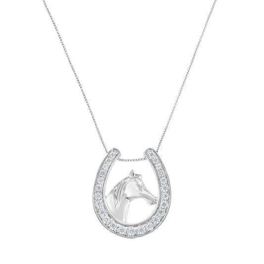 .925 Sterling Silver 1/4 cttw Diamond U Shape Pendant Necklace (I-J, I3-Promo) - Bijoux-NYC Direct