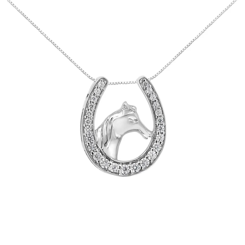.925 Sterling Silver 1/4 cttw Diamond U Shape Pendant Necklace (I-J, I3-Promo) - Bijoux-NYC Direct