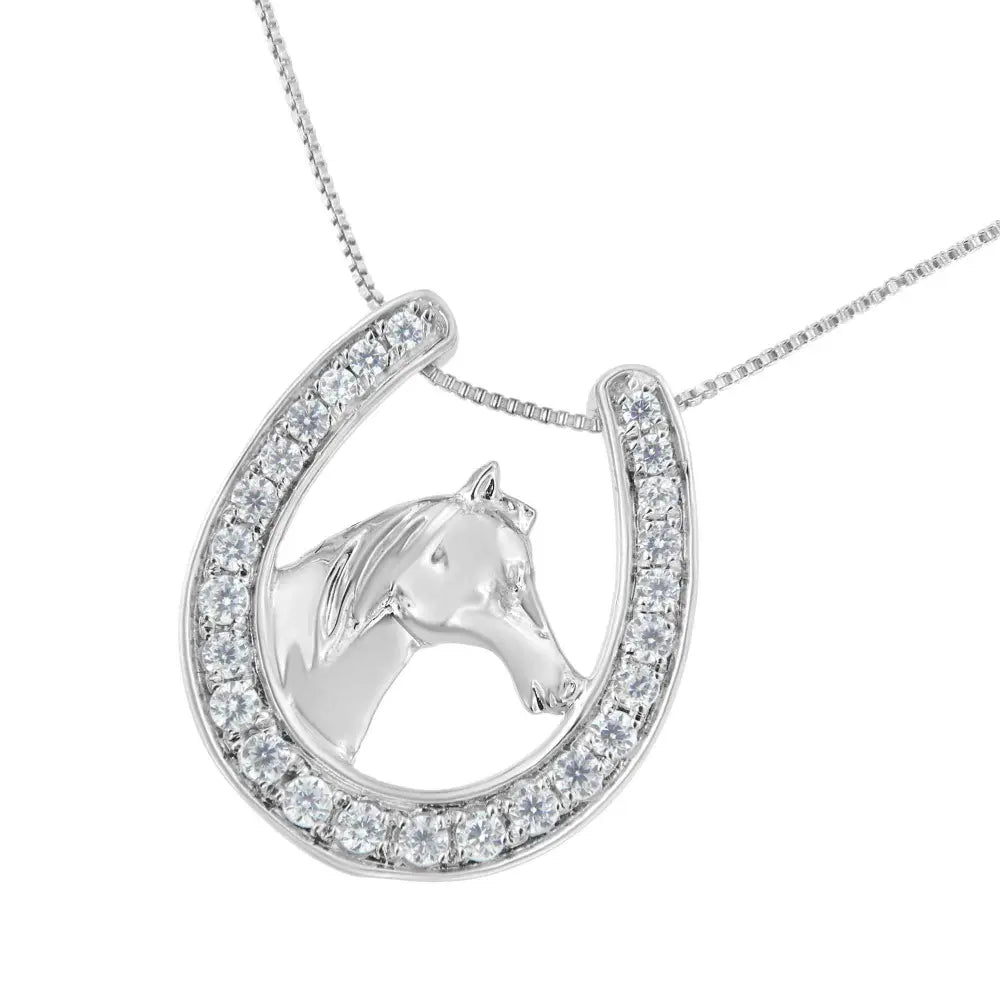 .925 Sterling Silver 1/4 cttw Diamond U Shape Pendant Necklace (I-J, I3-Promo) - Bijoux-NYC Direct
