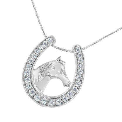 .925 Sterling Silver 1/4 cttw Diamond U Shape Pendant Necklace (I-J, I3-Promo) - Bijoux-NYC Direct