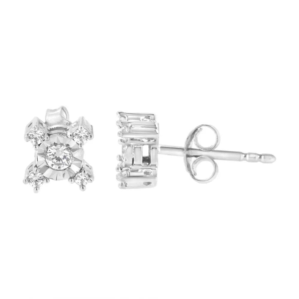.925 Sterling Silver 1/4 Cttw Miracle Plate Set Round and Princess-Cut Diamond "X" Shaped Stud Earrings (I-J Color, I2-I3 Clarity) - Bijoux-NYC Direct