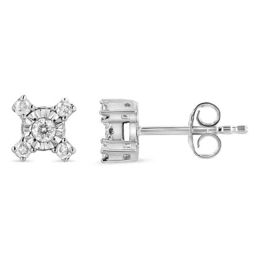 .925 Sterling Silver 1/4 Cttw Miracle Plate Set Round and Princess-Cut Diamond "X" Shaped Stud Earrings (I-J Color, I2-I3 Clarity) - Bijoux-NYC Direct