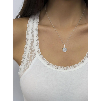 .925 Sterling Silver 1/4 Cttw Miracle Set Diamond Floral Cluster 18" Pendant Necklace for Women (I-J Color, I1-I2 Clarity) - Bijoux-NYC Direct