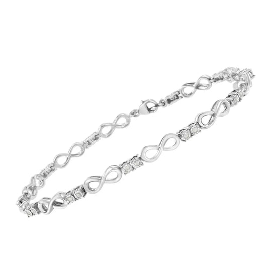 .925 Sterling Silver 1/4 cttw Miracle Set Diamond Infinity Link Bracelet (I-J Color, I3-Promo Clarity) - 7.25" - Bijoux-NYC Direct