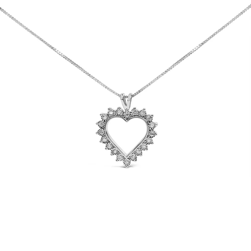 Sterling silver 1/4 cttw miracle set diamond heart 18 inch necklace bijoux-nyc direct