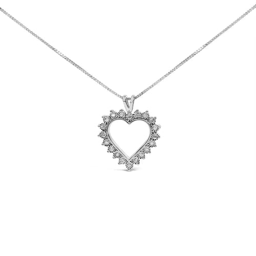 .925 sterling silver 1/4 cttw miracle set diamond open heart 18’’ pendant necklace (i-j color i3 clarity) bijoux-nyc