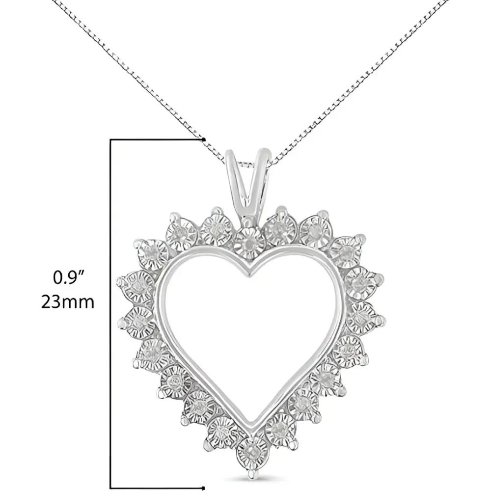 .925 sterling silver 1/4 cttw miracle set diamond open heart 18’’ pendant necklace (i j color i3 clarity)