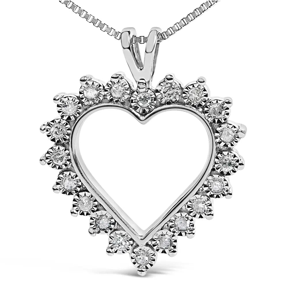 Sterling silver 1/4 cttw miracle set diamond heart 18 inch necklace bijoux-nyc direct