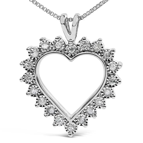 .925 sterling silver 1/4 cttw miracle set diamond open heart 18’’ pendant necklace (i-j color i3 clarity) bijoux-nyc