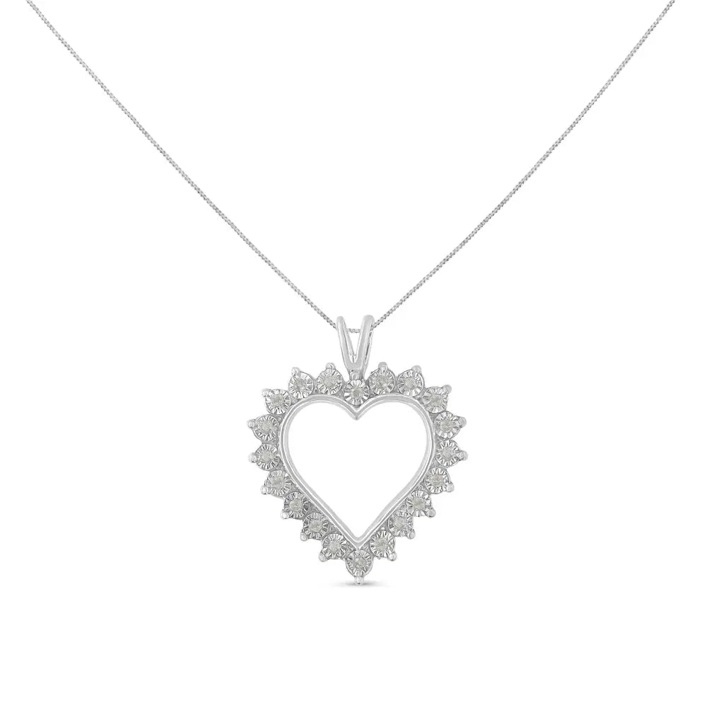 .925 sterling silver 1/4 cttw miracle set diamond open heart 18’’ pendant necklace (i j color i3 clarity)