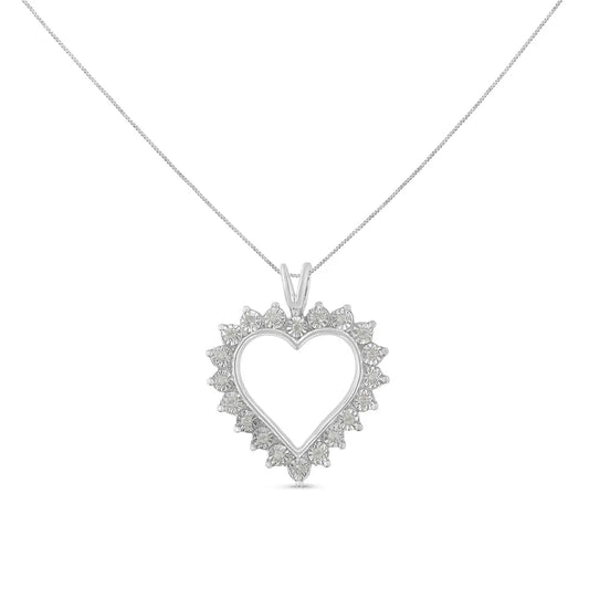 .925 sterling silver 1/4 cttw miracle set diamond open heart 18’’ pendant necklace (i j color i3 clarity)