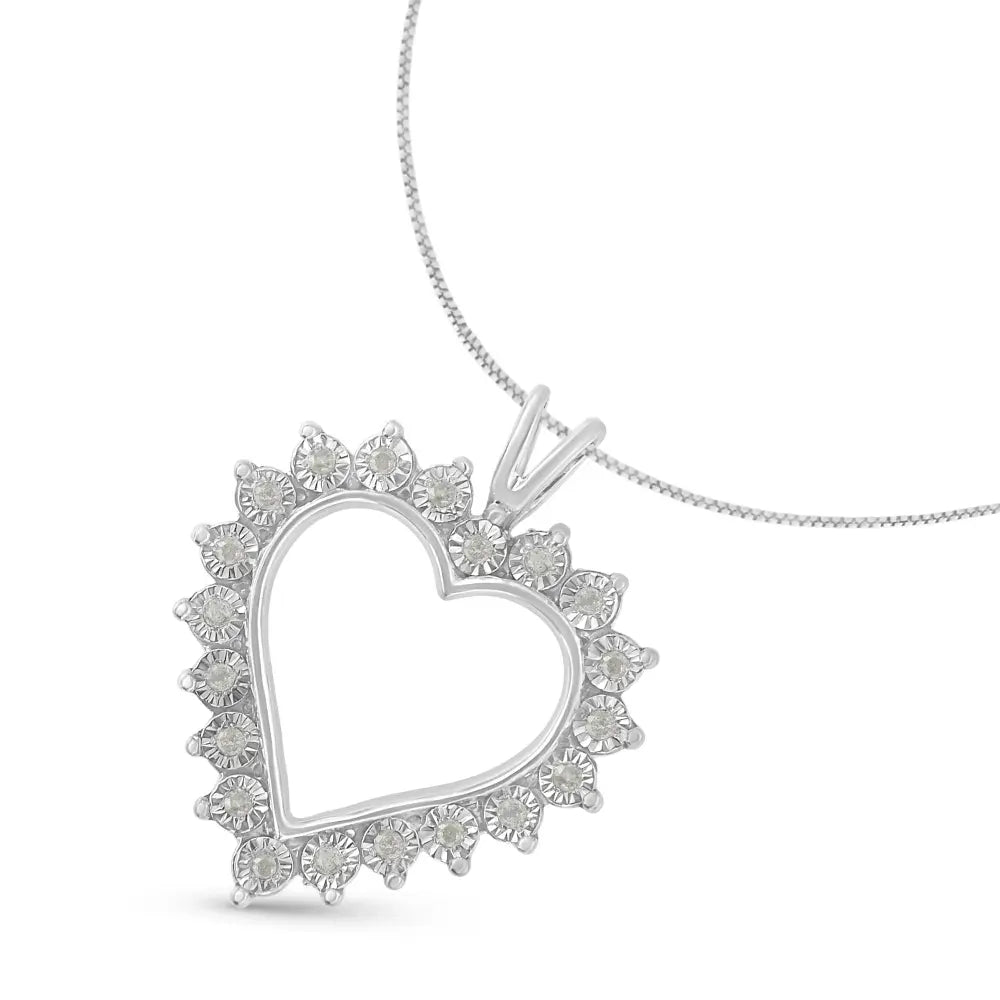 .925 sterling silver 1/4 cttw miracle set diamond open heart 18’’ pendant necklace (i j color i3 clarity)