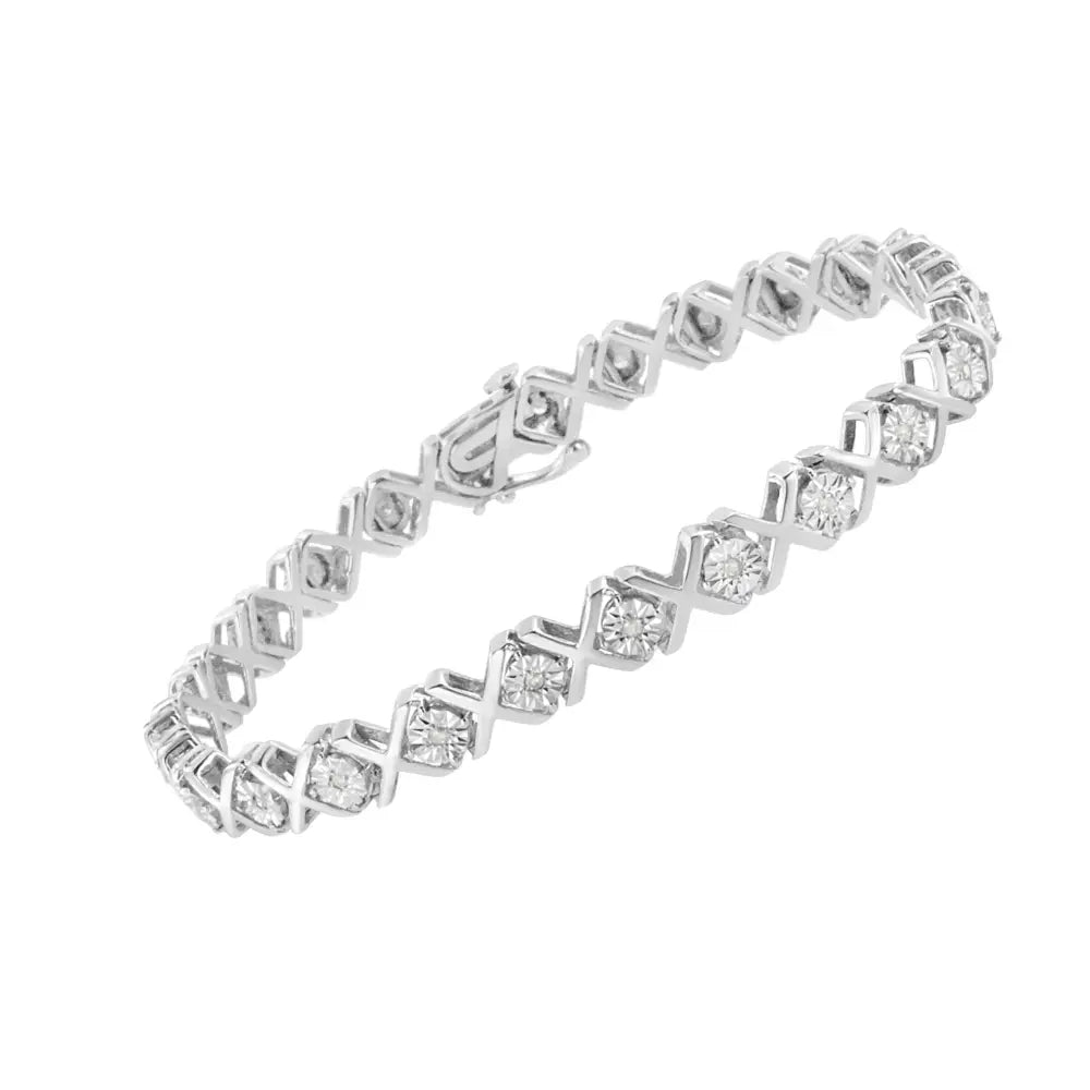 Sterling silver 1/4 cttw miracle set diamond x link bracelet 7.25 inch bijoux-nyc direct