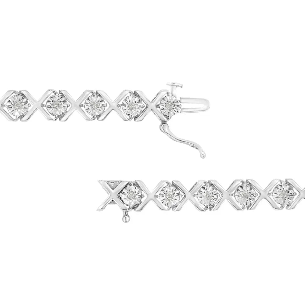 Sterling silver 1/4 cttw miracle set diamond x link bracelet 7.25 inch bijoux-nyc direct