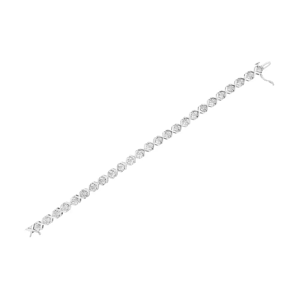 Sterling silver 1/4 cttw miracle set diamond x link bracelet 7.25 inch bijoux-nyc direct