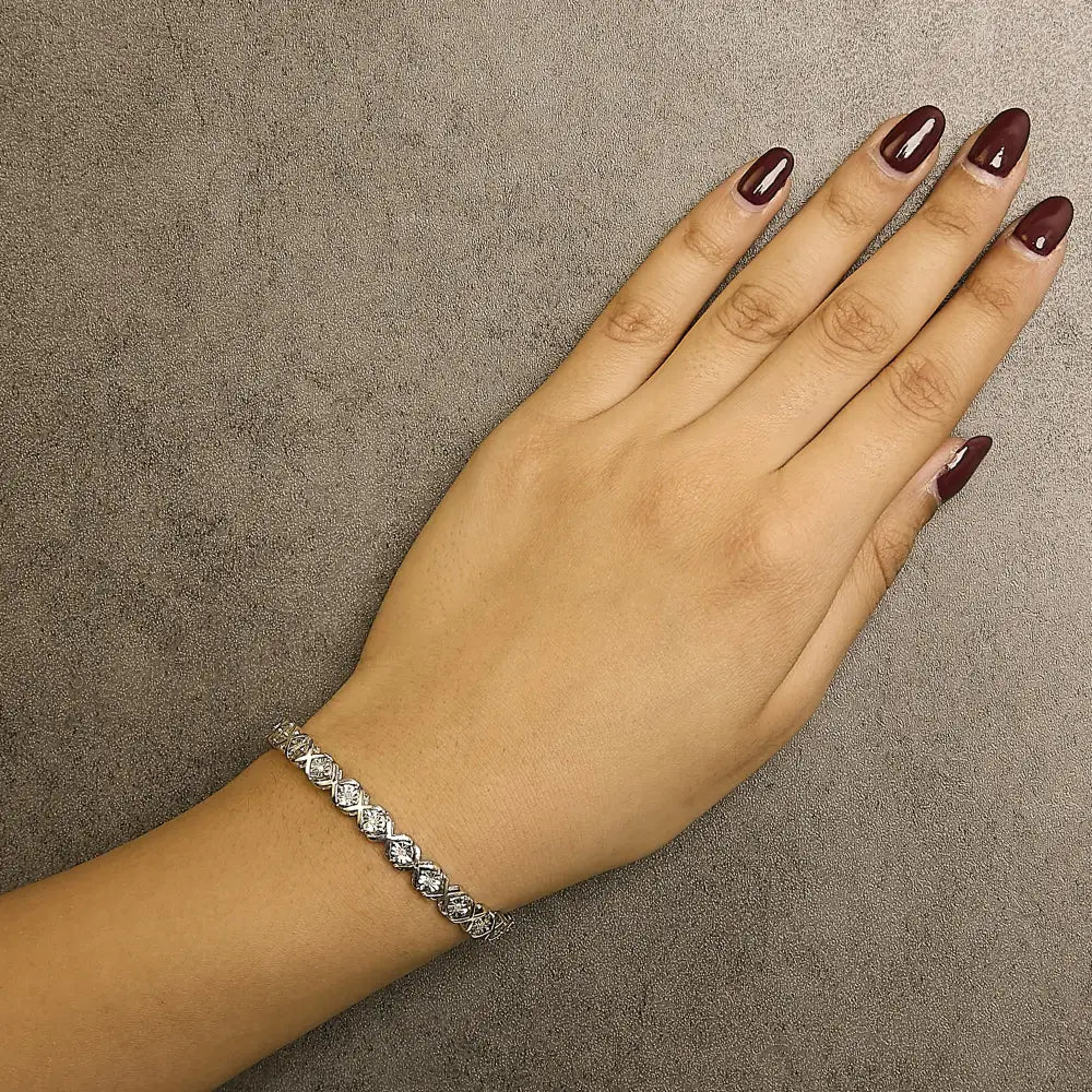 Sterling silver 1/4 cttw miracle set diamond x link bracelet 7.25 inch bijoux-nyc direct