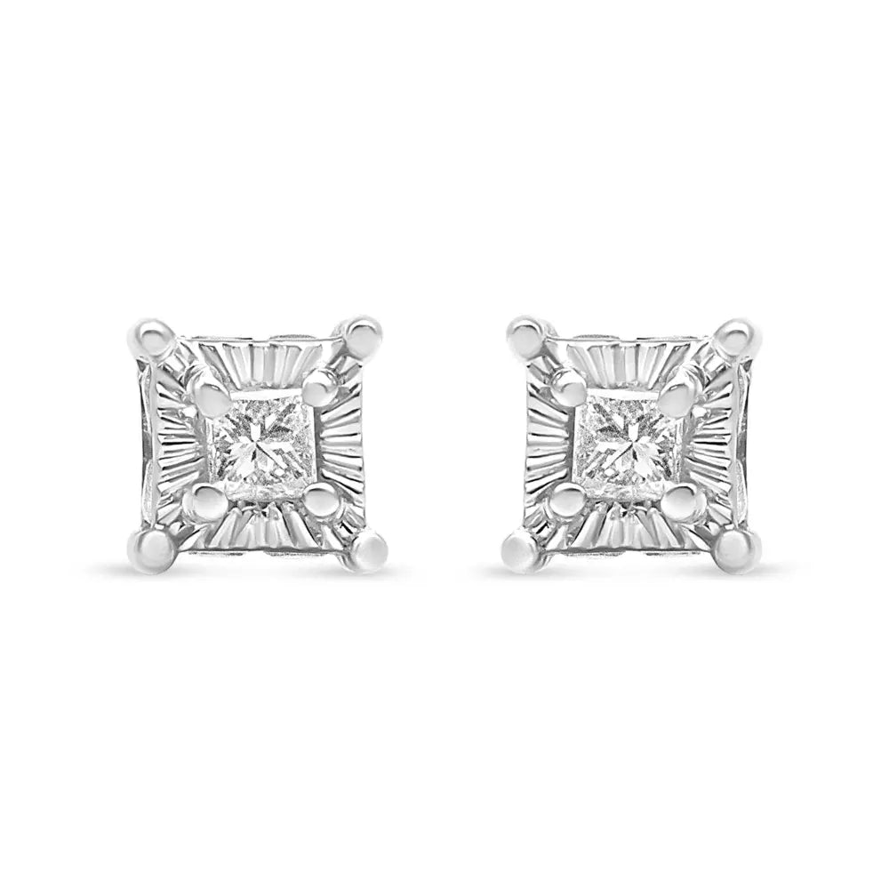 .925 Sterling Silver 1/4 Cttw Miracle Set Princess-Cut Diamond Solitaire Stud Earrings with Hidden Halo (I-J Color, SI2-I1 Clarity) - Bijoux-NYC Direct