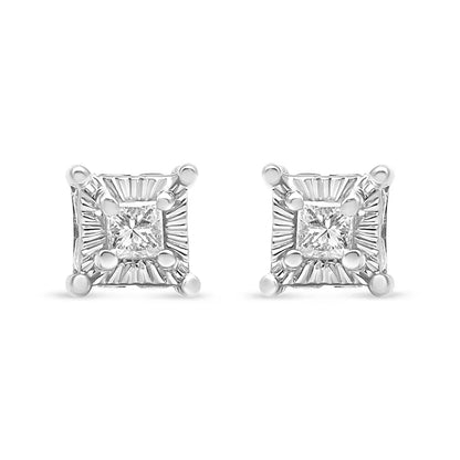 .925 Sterling Silver 1/4 Cttw Miracle Set Princess-Cut Diamond Solitaire Stud Earrings with Hidden Halo (I-J Color, SI2-I1 Clarity) - Bijoux-NYC Direct