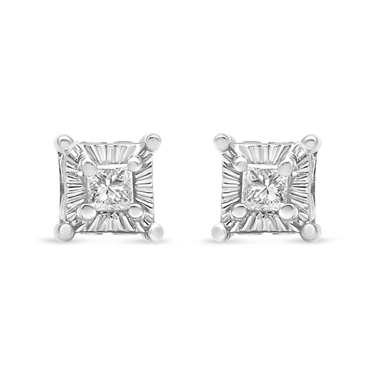 .925 Sterling Silver 1/4 Cttw Miracle Set Princess-Cut Diamond Solitaire Stud Earrings with Hidden Halo (I-J Color, SI2-I1 Clarity) - Bijoux-NYC Direct