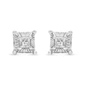 Princess cut diamond hidden halo stud earrings in sterling silver 1/4 cttw bijoux-nyc direct