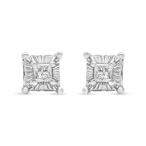 .925 sterling silver 1/4 cttw miracle set princess-cut diamond solitaire stud earrings with hidden halo (i-j color